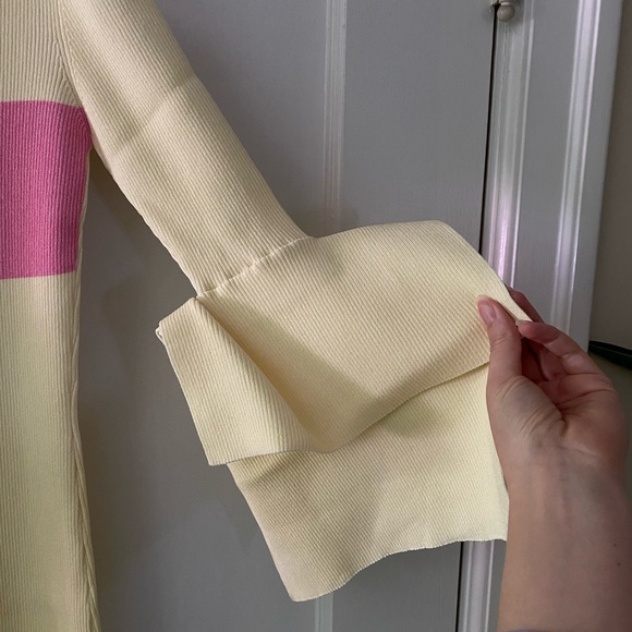 NWT Roland Mouret Yellow Pink Ribbed Scoop Neck Cutout Shoulder Midi Dress sz L - Picture 6 of 14